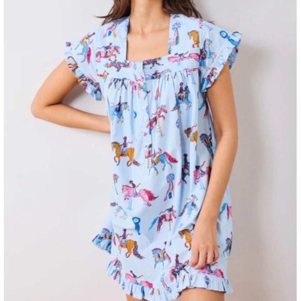Printfresh Nightgown Horse Show Sz L Organic Cotton Pockets Equestrian Rider